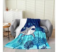 Loussiesd Boys Ocean Shark Flannel Blanket Plush Fuzzy Boho Bohemian Fleece Throw Blanket for Boys Girls Navy Blue Sea Plush Sofa Throw Underwater Animal Baby 30x40Inch for Couch Chair Living Room