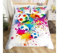 Loussiesd Boys Soccer Bedding Set Children Sports Soccer Duvet Cover Set Colorful Tie Dye Bedclothes Junior/Cot Bed Size Girls Teenagers Splash Ink Tie Dye Soccer Bedclothes Set Ultra Soft Microfiber