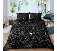 Loussiesd Boys Spider Web Bedding Set for Kids Children Halloween Themed Comforter Cover Decorative Scary Spider Pattern Duvet Cover Black White Animal Theme Bedspread King Size 3Pcs Bedclothes