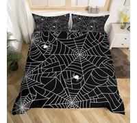Loussiesd Boys Spider Web Bedding Set for Kids Children Halloween Themed Comforter Cover Decorative Scary Spider Pattern Duvet Cover Black White Animal Theme Junior/Cot Bed Size 2Pcs Bedclothes