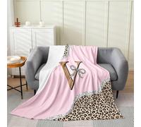 Loussiesd Brown Leopard Print Flannel Fleece Throw Blanket Glitter Diamond Baby 30x40Inch Initial Letter V Fleece Throw Blanket for Kids Women Men for Bed Couch Chair Living Room Bedroom Decor