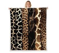Loussiesd Brown Leopard Print Sherpa Throw Blanket for Couch Zebra and Giraffe Patterns Super Soft Cozy Fleece Cheetah Blanket for Winter, Plush Throw Queen 90x90Inch All Season
