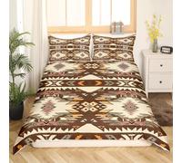 Loussiesd Brown Southwestern Bedding Set King Size Geometric Comforter Cover Set Tribal Native American Design Western Decor Duvet Cover Stripe Line Bedspread Cover Room Decor Quilt Cover