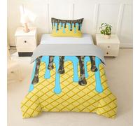 Loussiesd Buffalo Check Duvet Cover Junior/Cot Bed Size Camo Bedding Set Breathable Soft Ice Cream Print Bedspread 2Pcs Fluid Print Bedroom Decor Microfiber Zipper Closure
