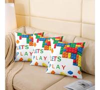 Loussiesd Building Block Print Reversible Throw Pillow Covers 40x40cm Kids Brick Styles Pillow Covers Home Decor for Boys Colorful Square Cushion C