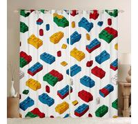 Loussiesd Building Blocks Curtains for Bedroom Living Room (2 Panels, W52*L90) Kids Toy Brick Blackout Curtains Gaming Games Room Darkening Blackout Curtain Colorful Window Treatments