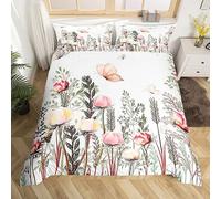 Loussiesd Butterfly Bedding Set Kids Butterflies Print Comforter Cover Set for Boys Beautiful Flower Butterfly Duvet Cover Animal Pink White Bedspread Cover Room Decor Quilt Cover Double