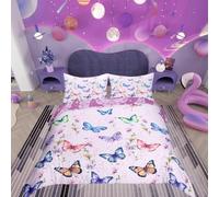 Loussiesd Butterfly Duvet Cover Set Double Girls Butterfly Bedding Set 200x200cm with 2 Pillowcase Purple Reversible Bright Floral Print Bedding Set for Kids Colorful Butterflies Bedding 3 Pcs
