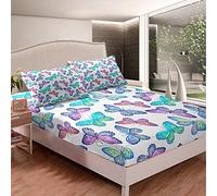 Loussiesd Butterfly Fitted Sheet Girls Butterflies Bedding Set Chic Colorful Flying Insects Bed Sheet Set for Girly Bed Cover Single Size With 1 Pillow Case