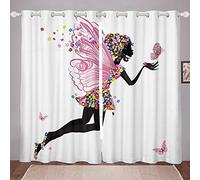 Loussiesd Butterfly Window Curtains for Bedroom Living Flower Fairy Curtain Kids Girls Colorful Floral Window Drapes Girly Butterflies Window Treatments Fantasy W52*L63