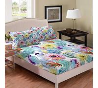 Loussiesd Cactus Printed Bed Sheet Cover Succulent Floral Bedding Set Botanical Flowers Pattern Fitted Sheet for Children Kids Girls Adults Exotic Plants Bed Cover Room DecorSingle Size