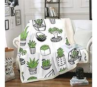 Loussiesd Cactus Printed Boho Succulent Green Botanical Pattern Throw Blanket for Couch Chair Sofa Chic Potted plants Warm Plush Blanket Ultra Soft Room Decor Double 60"x79"