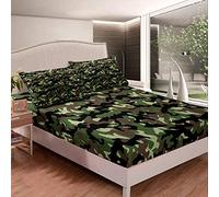 Loussiesd Camo Bed Sheet Set Force Hidden Army Green Sheets Retro Camouflage Pattern Print Bedding Set Modern Marble Texture Fitted Sheet Bedroom Collection 2Pcs Single Size