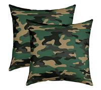 Loussiesd Camouflage Throw Pillow Covers 18"x18" Set of 2 Soft Camo Print Cushion Covers for for Sofa Military Style Green Black Yellow Decorative Pillowcases Outdoor Pillows Covers