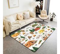 Loussiesd Camper Indoor Floor Mat for Kids Boys Girls RV Camping Decor Carpet Happy Camping Area Rug 100 * 150cm Bedroom Decor Breathable Soft Lightweight Microfiber Bear Farmhouse