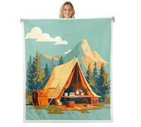 Loussiesd Camper Sherpa Throw Blanket for Couch Happy Camping Super Soft Cozy Fleece RV Camping Blanket for Winter, Plush Throw Camper Accessories Queen 90x90Inch All Season