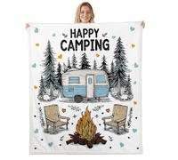 Loussiesd Camping Camper Rv Sherpa Throw Blanket for Couch Happy Camping Super Soft Cozy Fleece Rustic Farmhouse Blanket for Winter, Plush Throw Throw 40x50Inch All Season