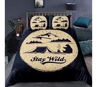 Loussiesd Camping Comforter Cover King Size Night Forest Themed Duvet Cover Set Wild Style Bedding Set with 2 Pillowcases Soft Microfiber Zipper Decorative Blue Beige Bedspread Cover 3 Piece