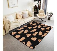 Loussiesd Capybara Area Rug 100x150cm for Kids Boys Girls Cute Animal Decorative Carpet Set Lovely Capybara Living Room Rugs Funny Animal Theme Bedroom Decor Nature Theme Black Indoor Floor Mat