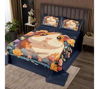 Loussiesd Capybara Bedspread 2 Pieces Single Size Guinea Pig Coverlet Set Soft Cozy Cute Cavy Lightweight Quilted Coverlet for All Season With 1 Pillowcase Cartoon Animal Floral
