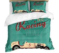 Loussiesd Car Comforter Cover Set Single for Kids Boys Classic Vintage Automobile Duvet Cover Nostalgia Bedding Set 3D Car Bedspread Cover with 1 Pillow Shams Retro Bed Cover Zipper Closure Boys