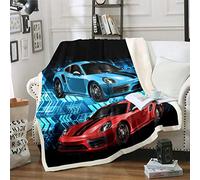 Loussiesd Cars Fleece Throw Blanket Arrow Sherpa for Sofa Bed Sports Car Plush Red Blue Black Breathable Fuzzy Room Decor Double 60x79 Inch