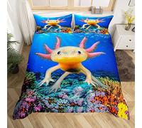 Loussiesd Cartoon Axolotl Duvet Cover Kawaii Axolotl Bedding Set Ocean Sea Comforter Cover for Boys Girls Teens Bedroom Marine life Sealife Bedspread Cover Single