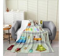 Loussiesd Cartoon Camping Camper Plush Throw Blanket Rv Camping Adventure Flannel Blanket Queen 90x90Inch Wildlife Animal Bear All Season for Couch Bed Sofa Bedroom Decor