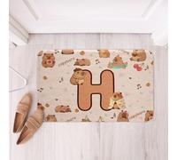 Loussiesd Cartoon Capybara Bathroom Rugs Initial Letter H Floor Doormats Microfiber Cute Animals Bathroom Accessories Capybara Lovers Bath Mats Non-Slip 20x32Inch Soft