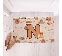 Loussiesd Cartoon Capybara Bathroom Rugs Initial Letter N Floor Doormats Microfiber Cute Animals Bathroom Accessories Capybara Lovers Bath Mats Non-Slip 20x32Inch Soft