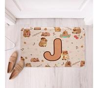 Loussiesd Cartoon Capybara Bathroom Rugs Microfiber 16x24Inch Initial Letter J Floor Doormats Non-Slip Cute Animals Bathroom Accessories Capybara Lovers Bath Mats Soft Door Mat