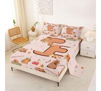 Loussiesd Cartoon Capybara Bed Sheets Set Double Size Initial Letter E Bed Set Cute Animals Deep Pocket Fitted Sheet Capybara Lovers Breathable Soft Lightweight Microfiber