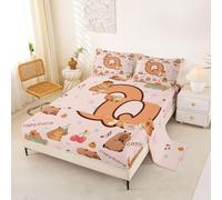 Loussiesd Cartoon Capybara Bed Sheets Set King Size Initial Letter Q Bed Set Cute Animals Deep Pocket Fitted Sheet Capybara Lovers Breathable Soft Lightweight Microfiber