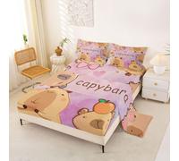 Loussiesd Cartoon Capybara Bed Sheets Set Single Size Funny Capybaras Bed Set Capybara Lover Deep Pocket Fitted Sheet Cute Animals Breathable Soft Lightweight Microfiber