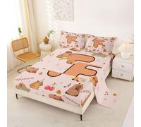 Loussiesd Cartoon Capybara Bed Sheets Set Single Size Initial Letter F Bed Set for Kids Boys Girls Cute Animals Deep Pocket Fitted Sheet Capybara Lovers Breathable Soft Lightweight Microfiber