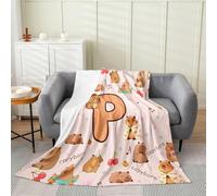 Loussiesd Cartoon Capybara Plush Throw Blanket Initial Letter P Flannel Blanket Double 60x79Inch Cute Animals All Season Capybara Lovers for Couch Bed Sofa Bedroom Decor