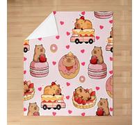 Loussiesd Cartoon Capybara Plush Throw Blanket Wild Animal Flannel Blanket Double 60x79Inch Capybara Lovers All Season Donuts for Couch Bed Sofa Bedroom Decor
