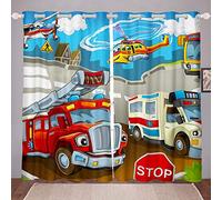 Loussiesd Cartoon Car Curtains Fire Truck Ambulance Curtains for Bedroom Living Room for Kids Boys Girls Fire Rescue Firefighter Windows Drapes Urgent Assistance Room Decoration,W46*L54