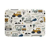Loussiesd Cartoon Car Kids Bathroom Rugs Construction Bath Mats for Bathroom Decor Equipment Trucks Btah Rugs for Shower Tub Cartoon Car Excavator Tractor White Yellow Bathroom Accossories 50x80cm