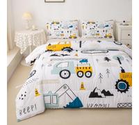 Loussiesd Cartoon Car Kids Duvet Set Construction Bedding Set Decor Equipment Trucks Duvet Insert Cartoon Car Excavator Tractor White Yellow Down Duvet Bedroom Quilt Set 2Pcs Single