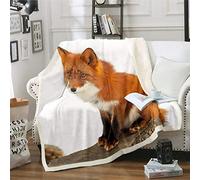 Loussiesd Cartoon Fox Safari Fox for Kids Boys Girls Watercolor Cute Animal Blanket Orange Fuzzy Blanket for Sofa Bed Baby 30''x40''