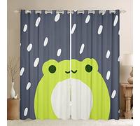 Loussiesd Cartoon Frog Blackout Curtains3D Animals Darkening Window Dreapes Rain Cute Animal Frog Green Gray Curtain for Bedroom Window Treatments W52*L63