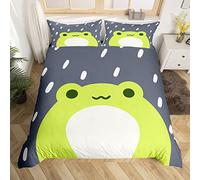 Loussiesd Cartoon Frog Duvet Cover 3D Animals Comforter Cover Rain Cute Animal Frog Green Gray Bedding Set For Kids Adults Bedspread Cover Ultra Soft King Size Zipper