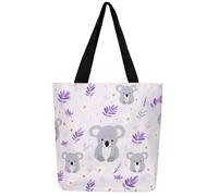 Loussiesd Cartoon Koala Large Capacity Shoulder Handbags Cute Koala Canvas Tote Bags Gifts Koala Floral Plants Travel Beach Bag Soft Reusable Grocery Bag for Shopping Gym