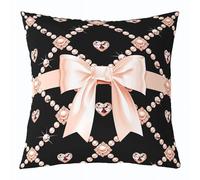 Loussiesd Cartoon Orange Bow Throw Pillow Covers 1 Pcs Cute Bowknot Square Cushion Covers Diamond Pearl Pattern Pillow Case Glitter Print Cushion Case for Couch Sofa Bedroom Decor 55x55cm