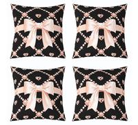 Loussiesd Cartoon Orange Bow Throw Pillow Covers Set of 4 Cute Bowknot Square Cushion Covers Diamond Pearl Pattern Pillow Case Glitter Print Cushion Case for Couch Sofa Bedroom Decor 45x45cm
