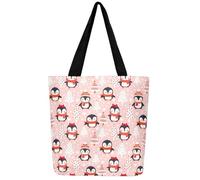 Loussiesd Cartoon Penguin Travel Beach Bag Christmas Penguin Canvas Tote Bags for Women Gifts for Funny Animal Reusable Grocery Bag for Shopping Gym Cute Polar Animal