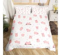 Loussiesd Cartoon Pigs Duvet Cover Pink Pig Comforter Cover Cute Pet Bedding Set For Kids Adults Kawaii swine Animals Bedspread Cover Ultra Soft Farm Animal Room Decor Double Size Bedclothes Zipper