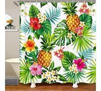 Loussiesd Cartoon Pineapple Bathroom Waterproof with Hooks Tropical Palm Leave Fabric Shower Curtains for Kids Boys Girls Tropical Fruit Floral Shower Curtain Sunmmer,59x71 Inch