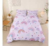Loussiesd Cartoon Rainbow Duvet Cover Super King Size Pastel Purple Bedding Set for Boys Girls Pastel Stripes Bedspread Cute Bedroom Decor 3Pcs Zipper Closure With 2 Pillowcases